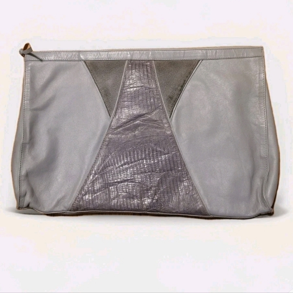 Vtg Leather Evening Clutch Patchwork Snakeskin Su… - image 3